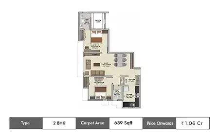 Wadhwa Wise City Floorplan 2 BHK 639 SqFt